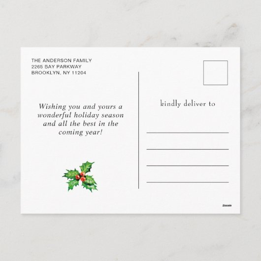 フェスティバルホリーベリー写真クリスマスグリーティング シーズンポストカード (裏面)