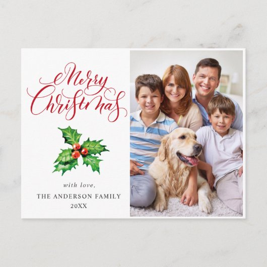 フェスティバルホリーベリー写真クリスマスグリーティング シーズンポストカード (正面)