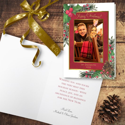 フェスティバルホリーベリー&パインメリークリスマスフォト シーズンカード