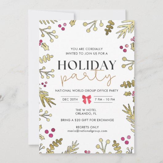 フェスティバルホリーホリデークリスマスパーティの招待状 招待状 (正面)