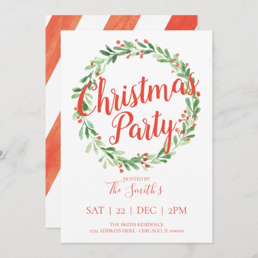 フェスティバルホリーリースクリスマスパーティー招待状 招待状 (正面/裏面)