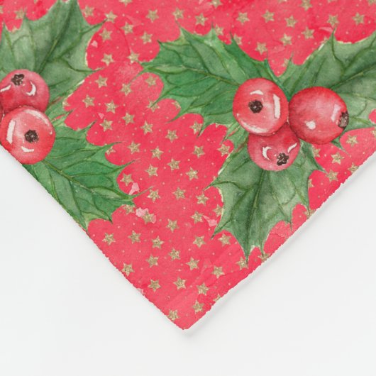 フェスティバルホリーヴィンテージ水彩 フリースブランケット (角)