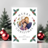フェスティバルホリー植物緑の写真クリスマス シーズンカード