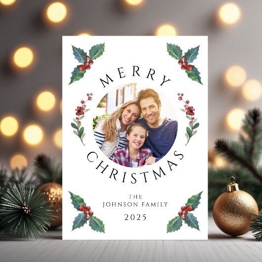 フェスティバルホリー植物緑の写真クリスマス シーズンカード