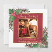 フェスティバルホリー&パインクリムゾンレッド写真クリスマス シーズンカード (正面)