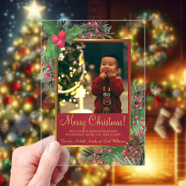 フェスティバルホリー&パインメリークリスマスフォトカード アクリル招待状