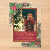 フェスティバルホリー&パインメリークリスマスフォトカード アクリル招待状 (正面)
