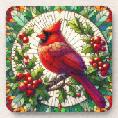 フェスティバルホリー&ベリーステンドグラス(鳥)ショウジョウコウカンチョウ コースター (正面)