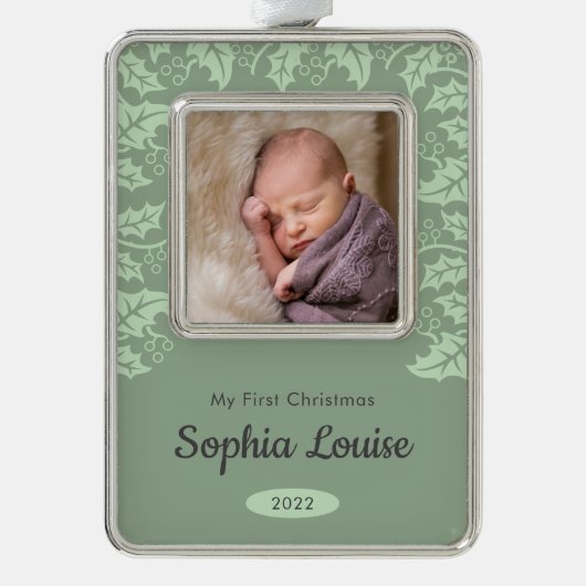 フェスティバルホリー|マイ初めてのクリスマスの写真 シルバープレートフレームオーナメント (正面)
