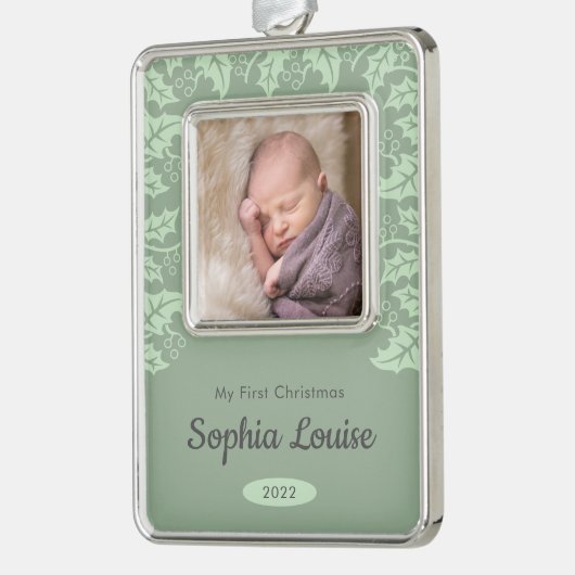 フェスティバルホリー|マイ初めてのクリスマスの写真 シルバープレートフレームオーナメント (左)