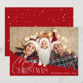 フェスティバルホワイトスクリプトメリークリスマスフォトカード シーズンカード (正面/裏面)