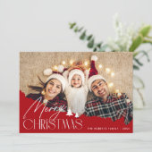フェスティバルホワイトスクリプトメリークリスマスフォトカード シーズンカード (スタンド正面)