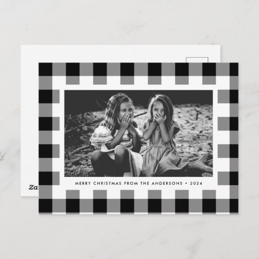 フェスティバルホワイトバッファロープレイド独身の写真クリスマス ポストカード (正面/裏面)