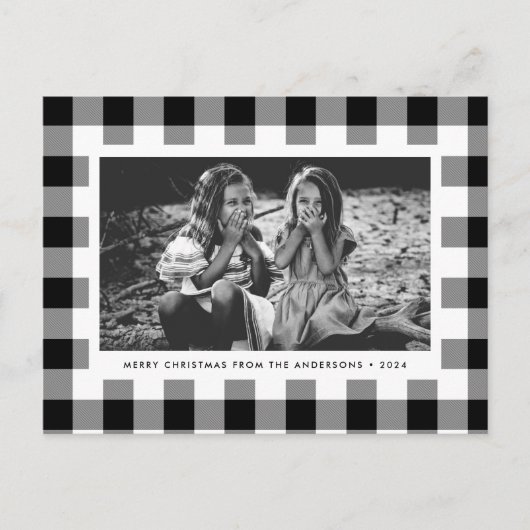 フェスティバルホワイトバッファロープレイド独身の写真クリスマス ポストカード (正面)