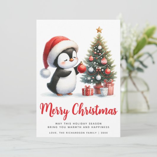 フェスティバルホワイトペンギンとレッドペンギンのメリークリスマス シーズンカード (スタンド正面)