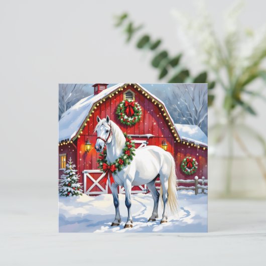 フェスティバルホワイトホースと冬の納屋クリスマス シーズンカード (スタンド正面)