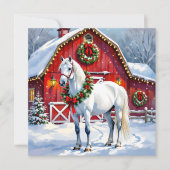 フェスティバルホワイトホースと冬の納屋クリスマス シーズンカード (正面)