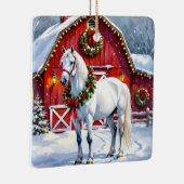 フェスティバルホワイトホースと冬の納屋クリスマス セラミックオーナメント (右)