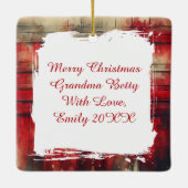 フェスティバルホワイトホースと冬の納屋クリスマス セラミックオーナメント (裏面)