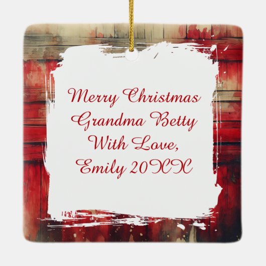 フェスティバルホワイトホースと冬の納屋クリスマス セラミックオーナメント (裏面)