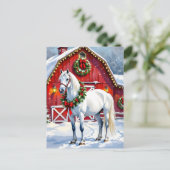フェスティバルホワイトホースと冬の納屋クリスマス ポストカード (スタンド正面)