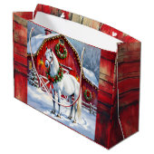 フェスティバルホワイトホースと冬の納屋クリスマス ラージペーパーバッグ (裏面アングル)