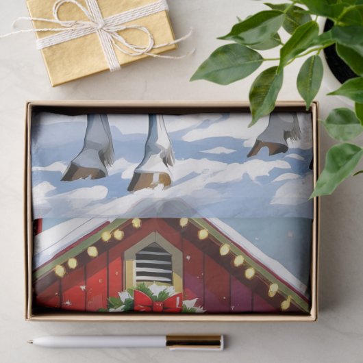 フェスティバルホワイトホースと冬の納屋クリスマス 薄葉紙 (ギフト)