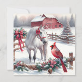 フェスティバルホワイトホースと（鳥）ショウジョウコウカンチョウクリスマス シーズンカード (正面)