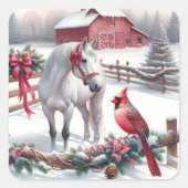 フェスティバルホワイトホースと(鳥)ショウジョウコウカンチョウクリスマス スクエアシール (正面)