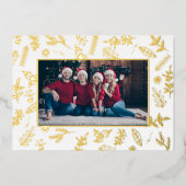 フェスティバルホワイト金ゴールドクリスマスボタニカルフォトカード 箔シーズンカード (正面)