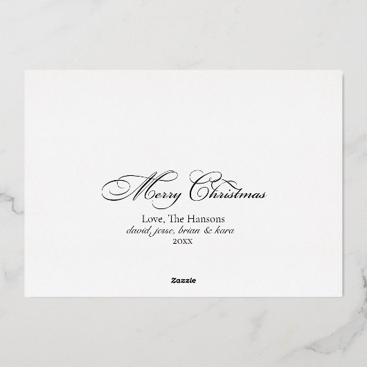 フェスティバルホワイト金ゴールドクリスマスボタニカルフォトカード 箔シーズンカード (裏面)