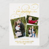 フェスティバルホワイト金ゴールド3フォトクリスマス 箔シーズンカード (正面)