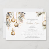 フェスティバルホワイト&金ゴールドクリスマスブライダルシャワー 招待状 (正面)