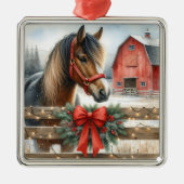 フェスティバルホースアンドレッドバ素朴ンクリスマス メタルオーナメント (正面)