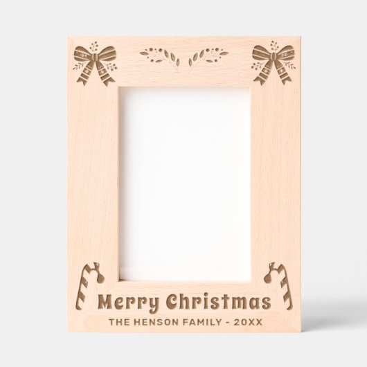 フェスティバルボウキャンディーケーンクリスマスファミリーフォト レーザー彫刻フレーム (正面)