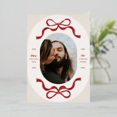 フェスティバルボウズインレッドローズ金ゴールドオーバルフォトホリデー 箔シーズンカード (立ち正面)