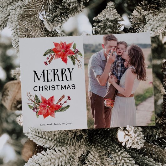 フェスティバルボタニカルポインセチアのクリスマスフォト シーズンカード