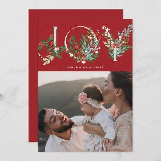 フェスティバルボタニカルJOYクリスマスレ伝統的ッド シーズンカード (正面/裏面)