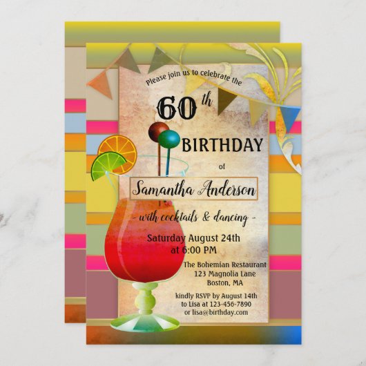 フェスティバルボヘミアンカクテル誕生日招待状 招待状 (正面/裏面)