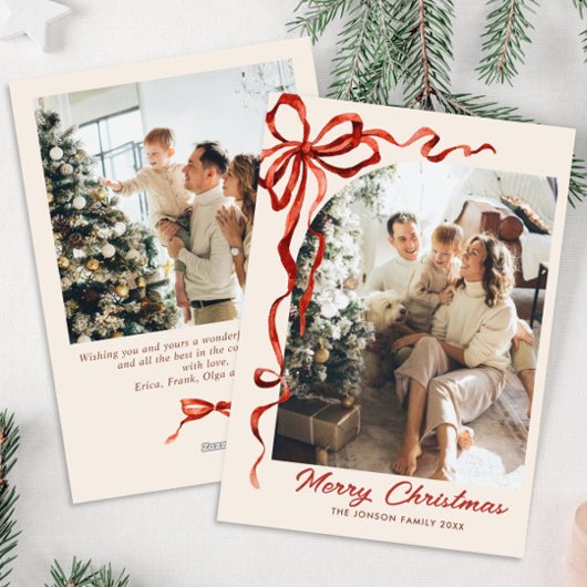 フェスティバルボホクリスマスレッドボウリボン2写真 シーズンカード