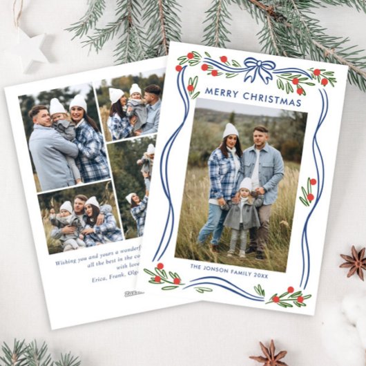 フェスティバルボホブルークリスマスボウリボン5写真 シーズンカード