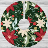 フェスティバルポインセチアとホリークリスマス ブラッシュドポリエステルツリースカート