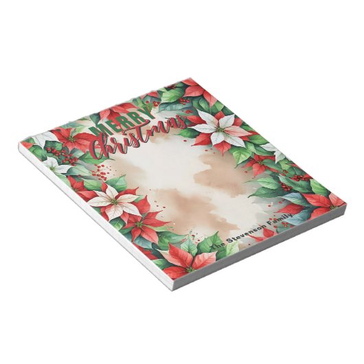 フェスティバルポインセチアとホリーベリーのクリスマス ノートパッド (アングル)