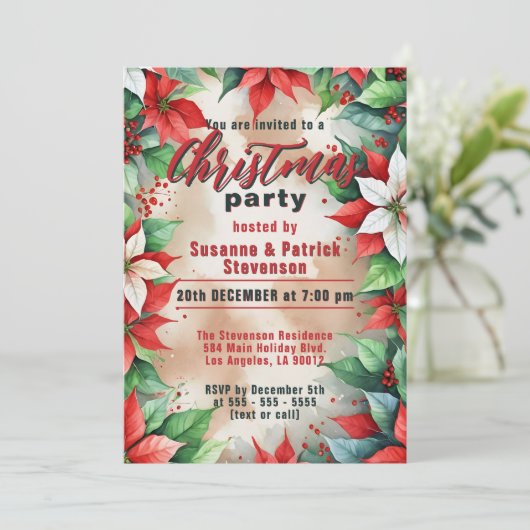 フェスティバルポインセチアとホリーベリーのクリスマス 招待状 (スタンド正面)