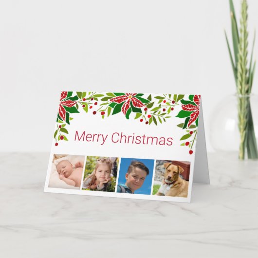 フェスティバルポインセチアとホリー4枚の写真 シーズンカード (正面)