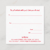 フェスティバルポインセチアのクリスマスプレゼント証明書 スクエア名刺 (裏面)