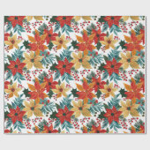 フェスティバルポインセチアレトロクリスマス ラッピングペーパー (フラット)