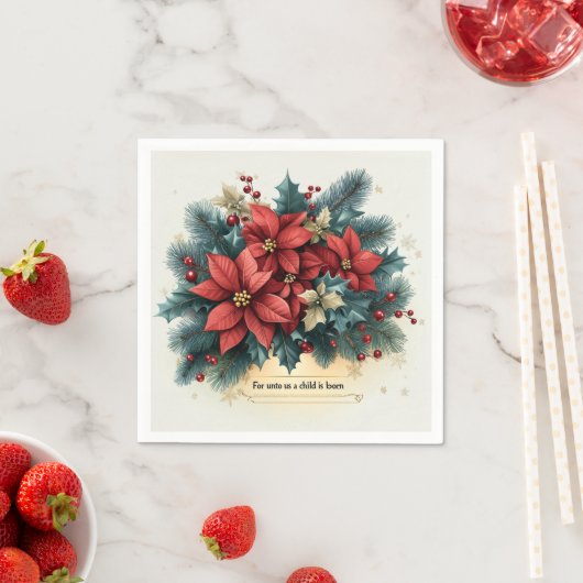 フェスティバルポインセチア出生バイブルVerse Decopage スタンダードカクテルナプキン (インサイチュ)