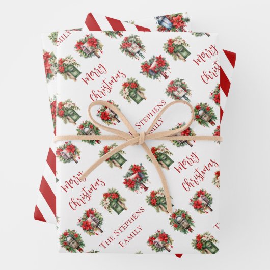 フェスティバルポインセチア水の色クリスマスホリデー ラッピングペーパーシート (インサイチュ)