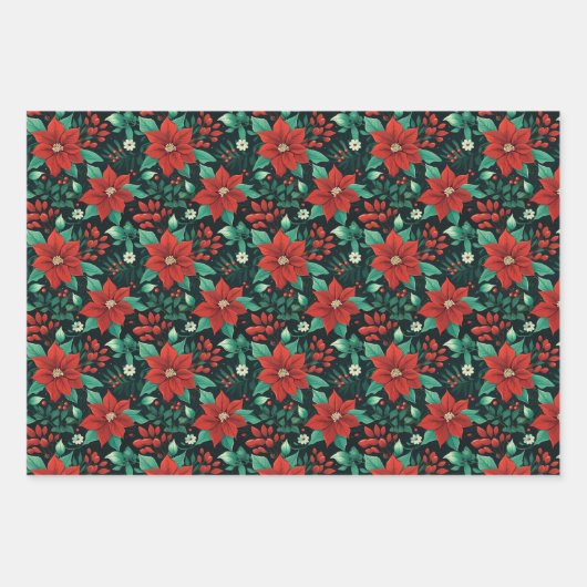 フェスティバルポインセチア至福:クリスマス紙デザイン ラッピングペーパーシート (正面3)